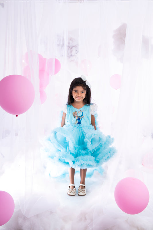 Elsa Layered Floss Dress With Detachable Trail