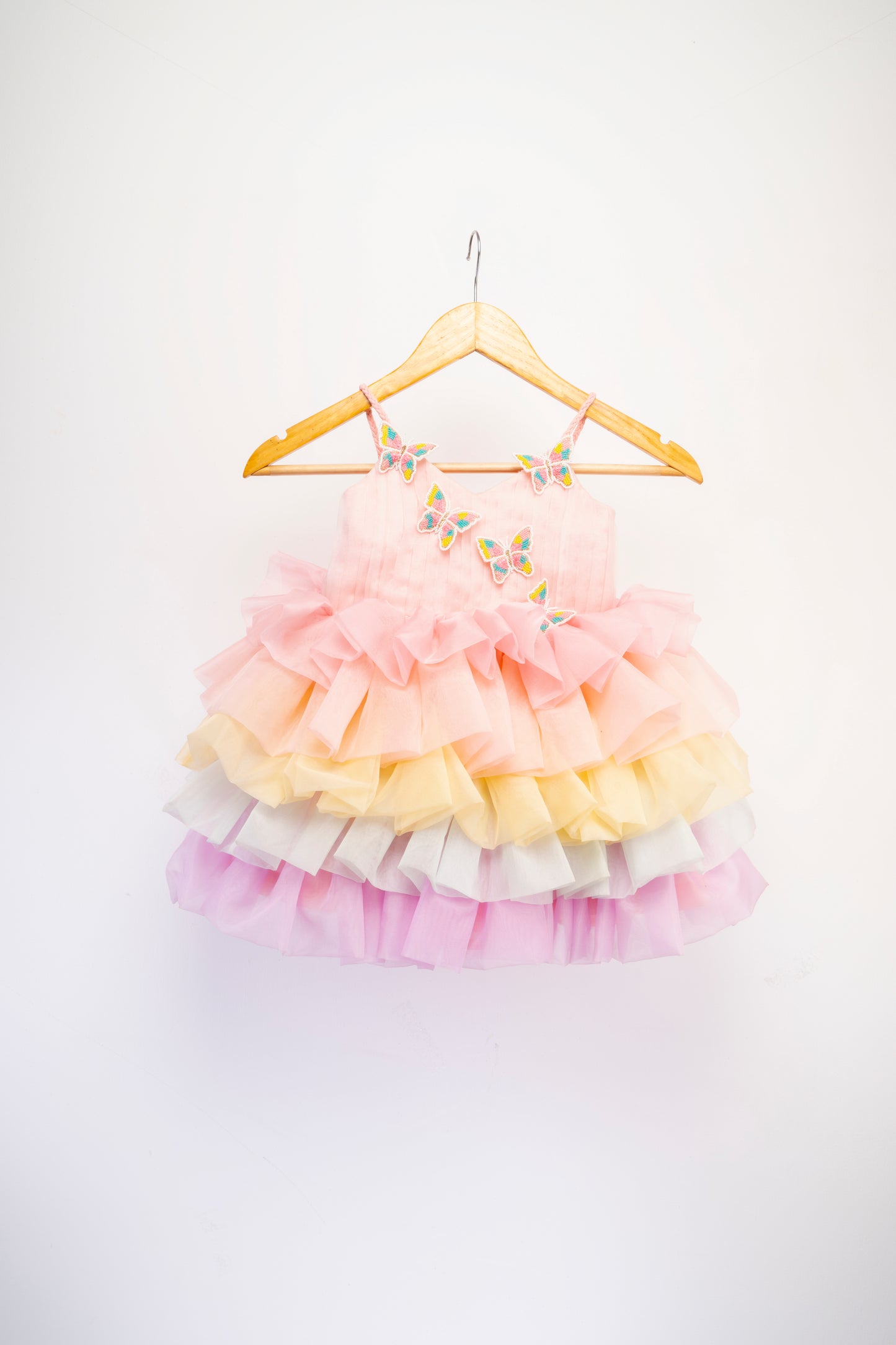 Butterfly Embellished Organza Layered Dress