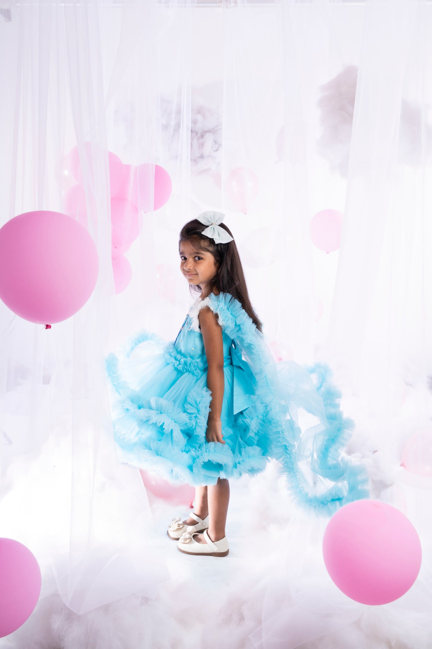 Elsa Layered Floss Dress With Detachable Trail
