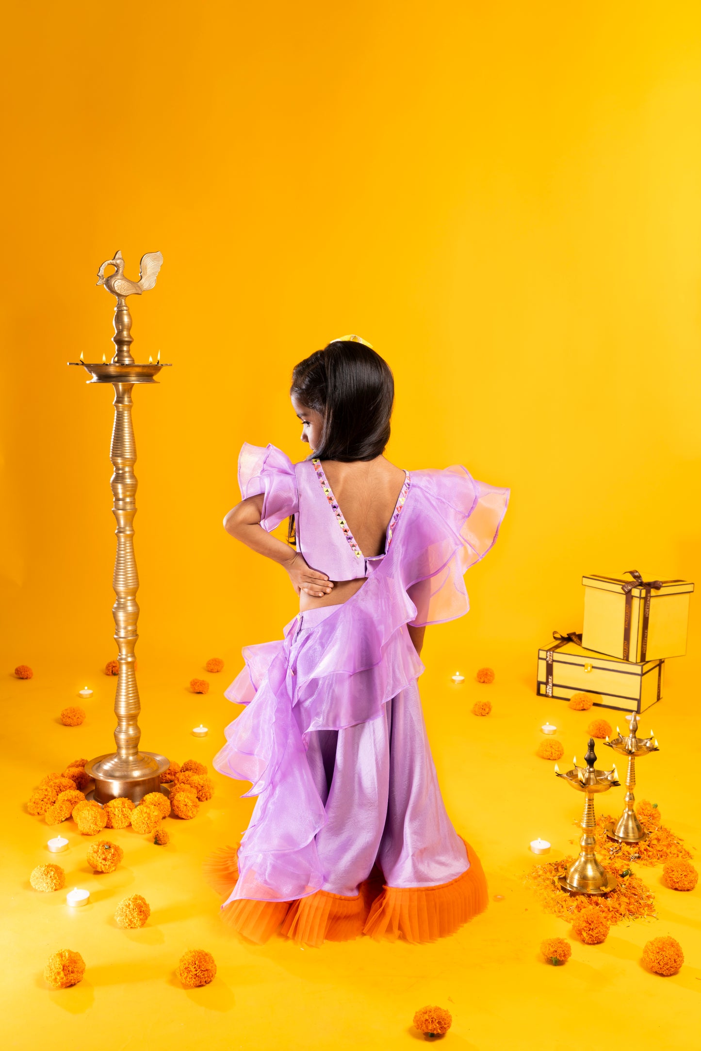 Lavender and Orange Lehnga Set