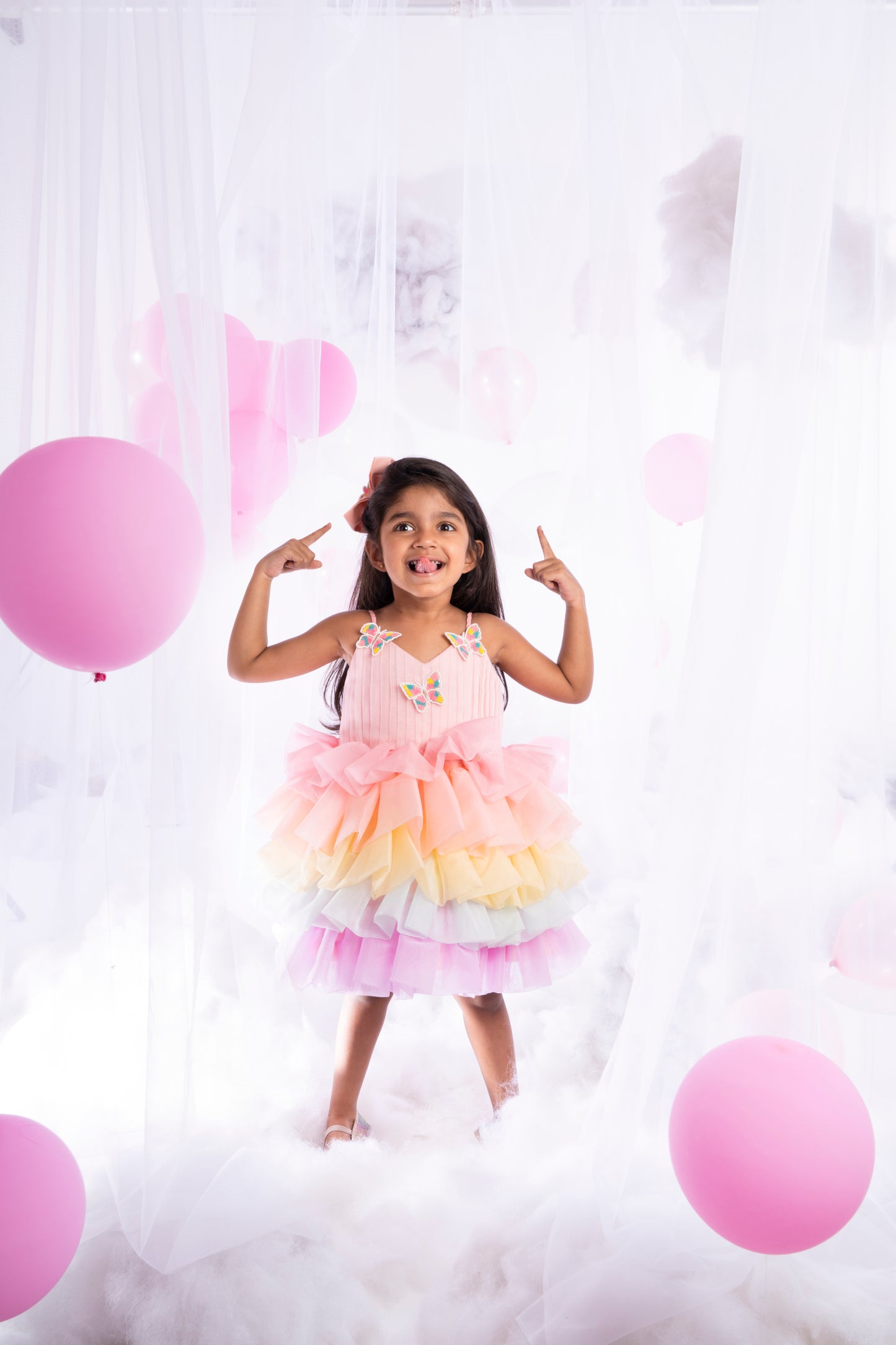 Butterfly Embellished Organza Layered Dress