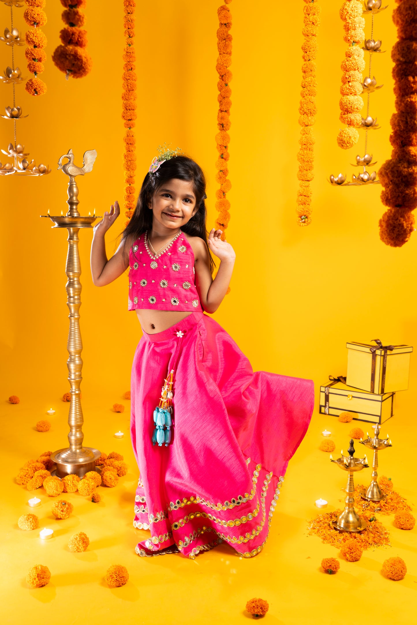 Rani Pink Sitara Halter Blouse Lehnga Set